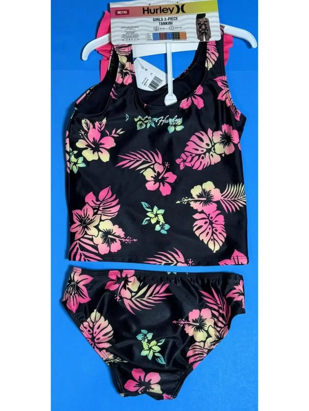 Hurley 2 Piece Tankini Bathing Suit Swimsuit Swimwear Girls Size M (7/8) NEW NWT